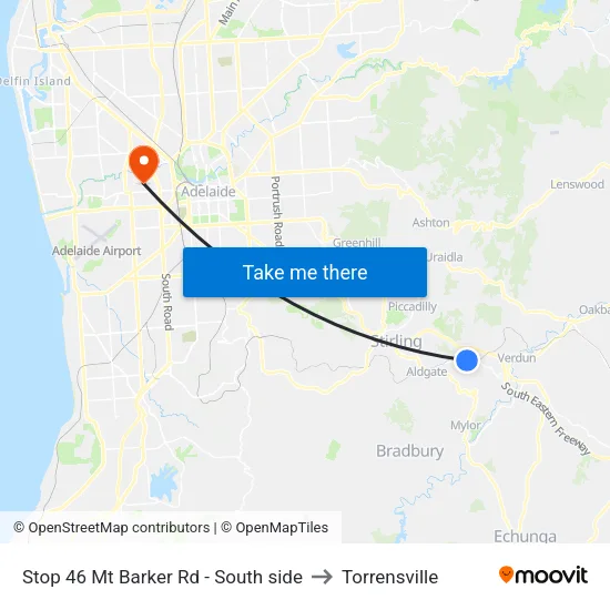 Stop 46 Mt Barker Rd - South side to Torrensville map