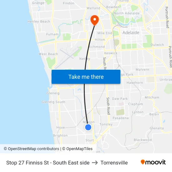 Stop 27 Finniss St - South East side to Torrensville map