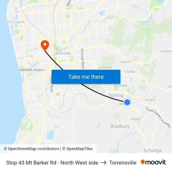 Stop 43 Mt Barker Rd - North West side to Torrensville map