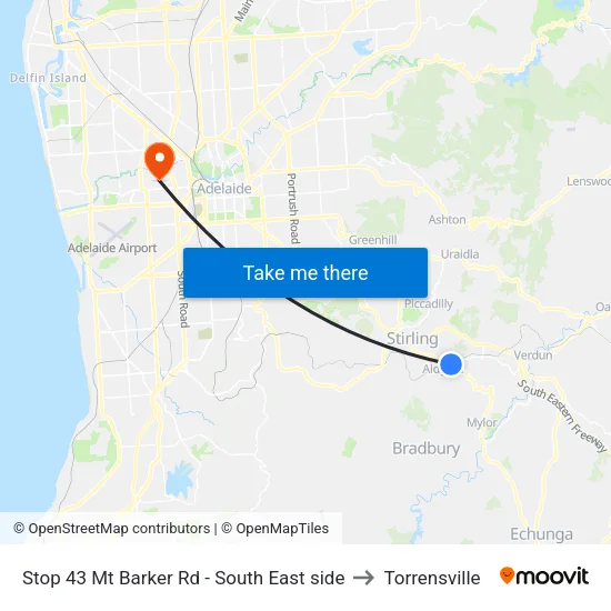 Stop 43 Mt Barker Rd - South East side to Torrensville map