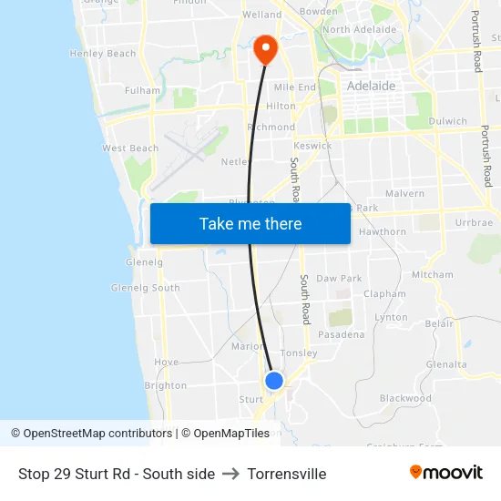 Stop 29 Sturt Rd - South side to Torrensville map
