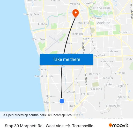 Stop 30 Morphett Rd - West side to Torrensville map
