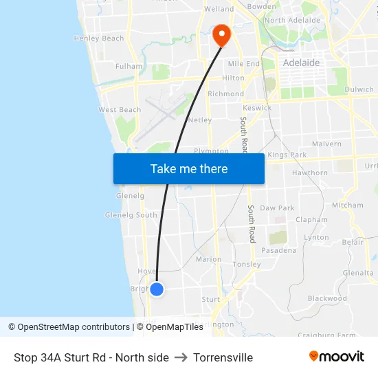 Stop 34A Sturt Rd - North side to Torrensville map