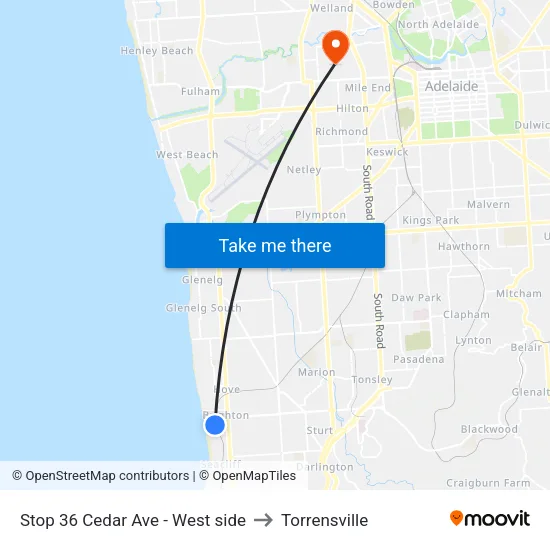 Stop 36 Cedar Ave - West side to Torrensville map