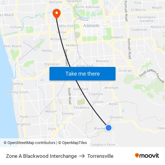 Zone A Blackwood Interchange to Torrensville map