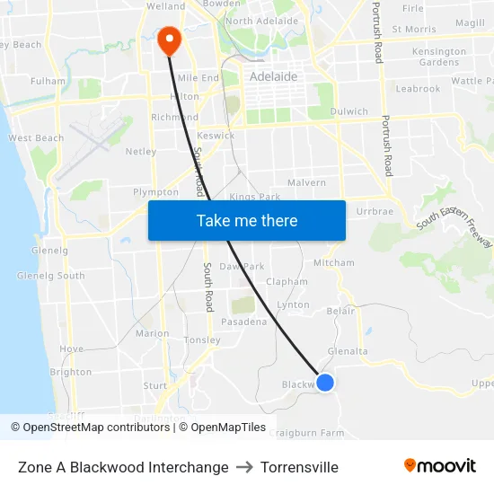 Zone A Blackwood Interchange to Torrensville map