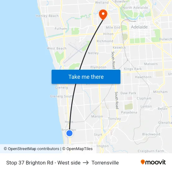 Stop 37 Brighton Rd - West side to Torrensville map