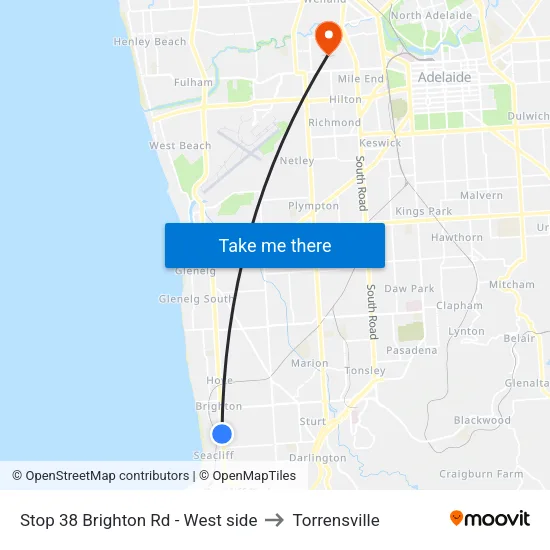 Stop 38 Brighton Rd - West side to Torrensville map