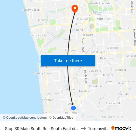 Stop 30 Main South Rd - South East side to Torrensville map