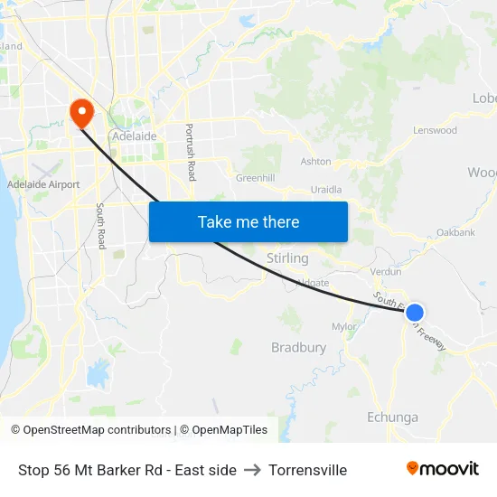Stop 56 Mt Barker Rd - East side to Torrensville map