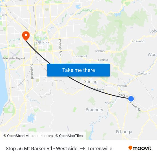 Stop 56 Mt Barker Rd - West side to Torrensville map