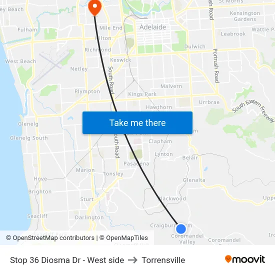 Stop 36 Diosma Dr - West side to Torrensville map