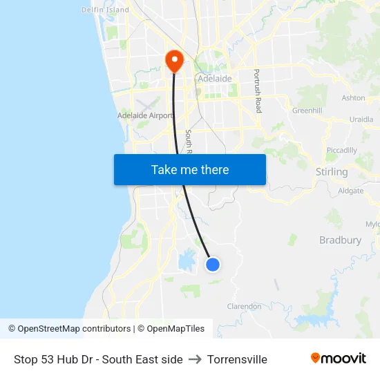 Stop 53 Hub Dr - South East side to Torrensville map