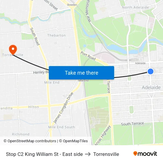 Stop C2 King William St - East side to Torrensville map