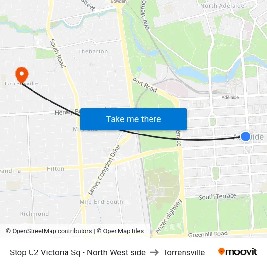 Stop U2 Victoria Sq - North West side to Torrensville map