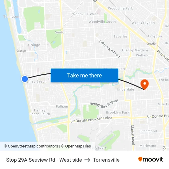 Stop 29A Seaview Rd - West side to Torrensville map