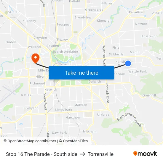 Stop 16 The Parade - South side to Torrensville map