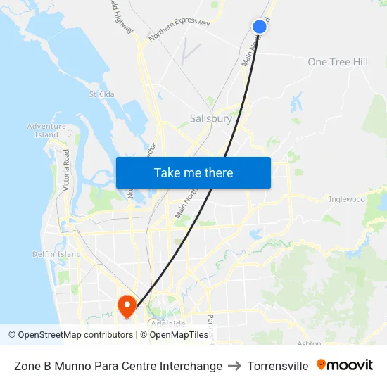 Zone B Munno Para Centre Interchange to Torrensville map