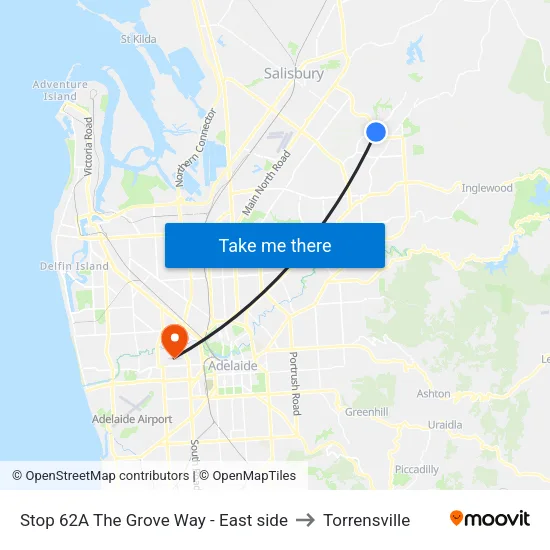 Stop 62A The Grove Way - East side to Torrensville map