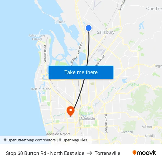 Stop 68 Burton Rd - North East side to Torrensville map