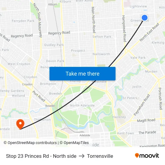 Stop 23 Princes Rd - North side to Torrensville map
