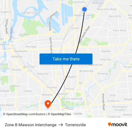 Zone B Mawson Interchange to Torrensville map
