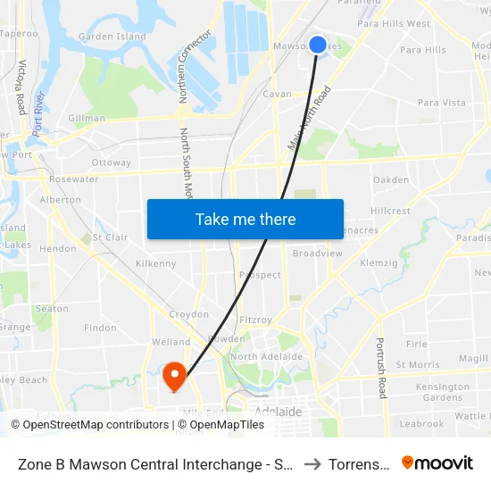 Zone B Mawson Central Interchange - South side to Torrensville map