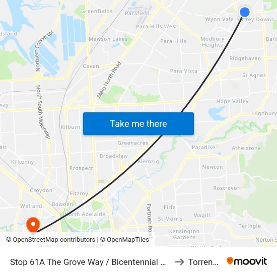 Stop 61A The Grove Way / Bicentennial Dr - North side to Torrensville map