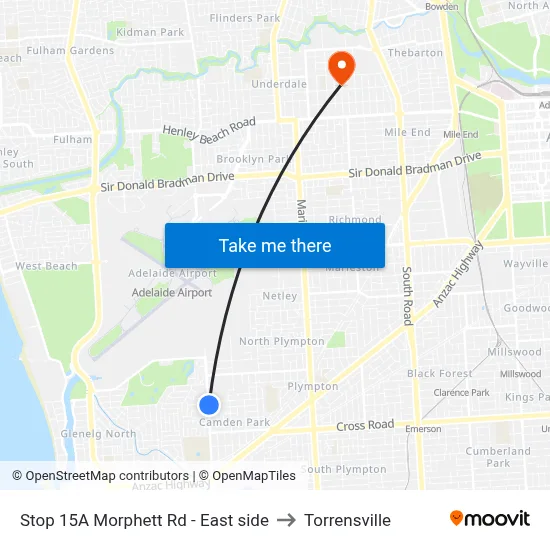 Stop 15A Morphett Rd - East side to Torrensville map