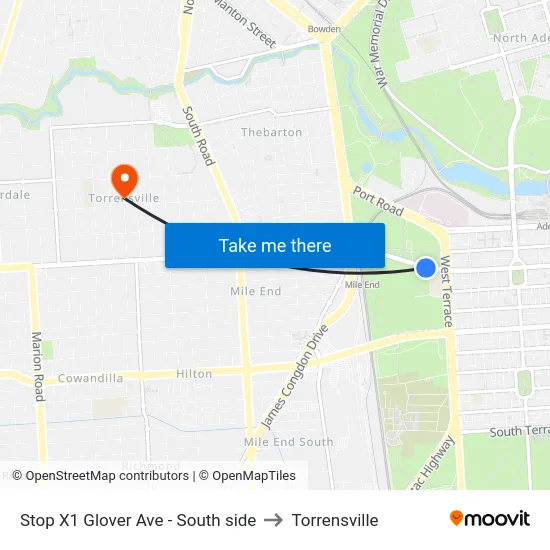 Stop X1 Glover Ave - South side to Torrensville map