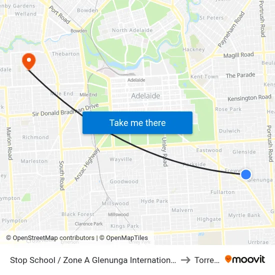 Stop School / Zone A Glenunga International High School Conyngham St to Torrensville map