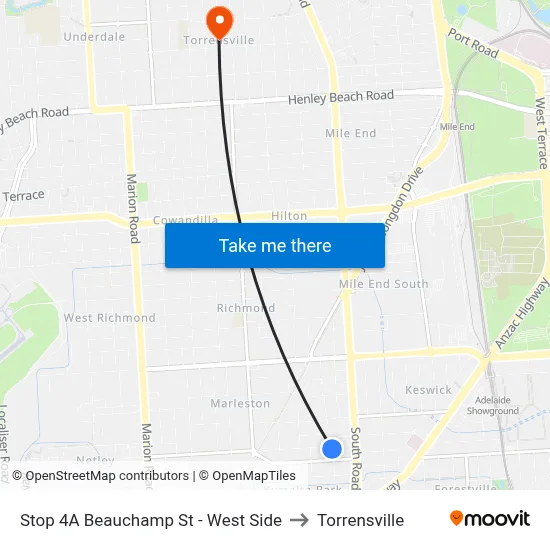 Stop 4A Beauchamp St - West Side to Torrensville map