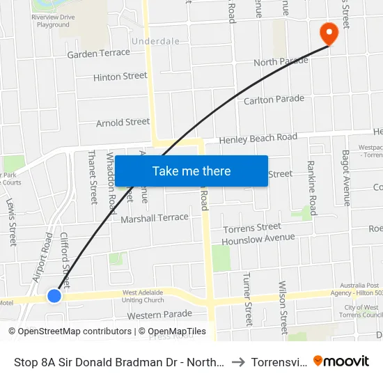 Stop 8A Sir Donald Bradman Dr - North side to Torrensville map