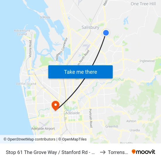Stop 61 The Grove Way / Stanford Rd - South side to Torrensville map