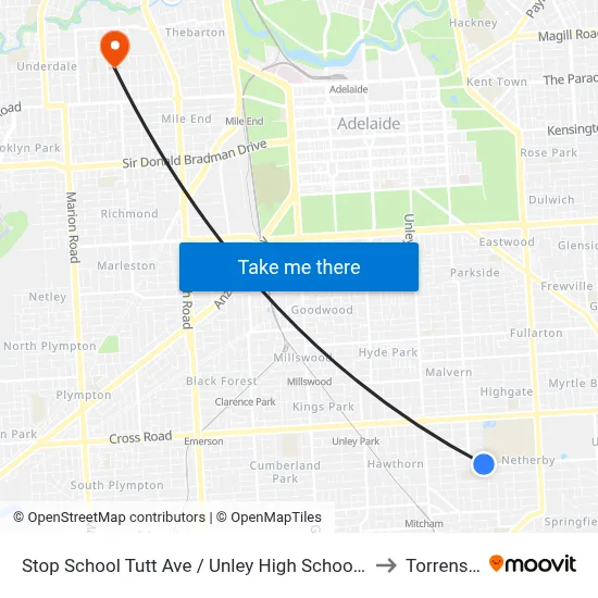 Stop School Tutt Ave / Unley High School - South side to Torrensville map