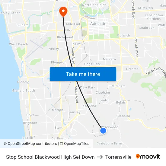 Stop School Blackwood High Set Down to Torrensville map
