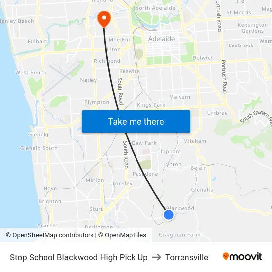 Stop School Blackwood High Pick Up to Torrensville map