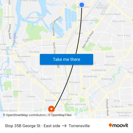 Stop 35B George St - East side to Torrensville map