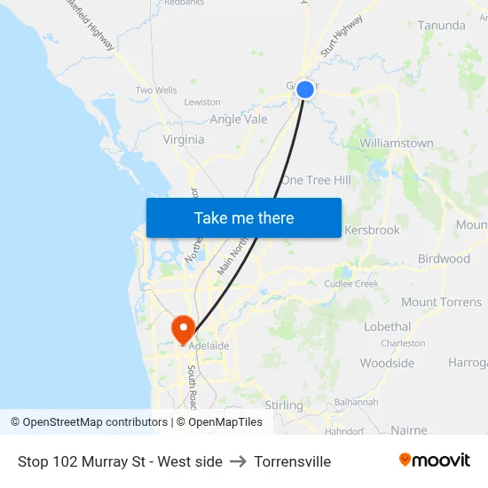 Stop 102 Murray St - West side to Torrensville map