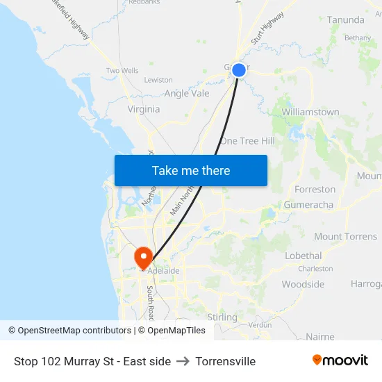 Stop 102 Murray St - East side to Torrensville map