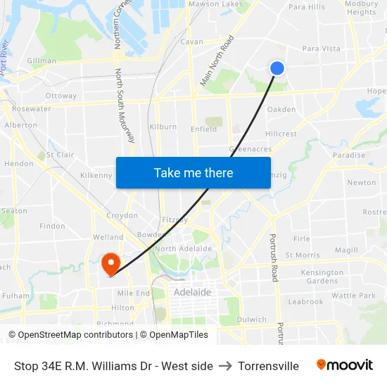 Stop 34E R.M. Williams Dr - West side to Torrensville map