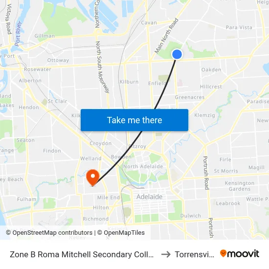 Zone B Roma Mitchell Secondary College to Torrensville map