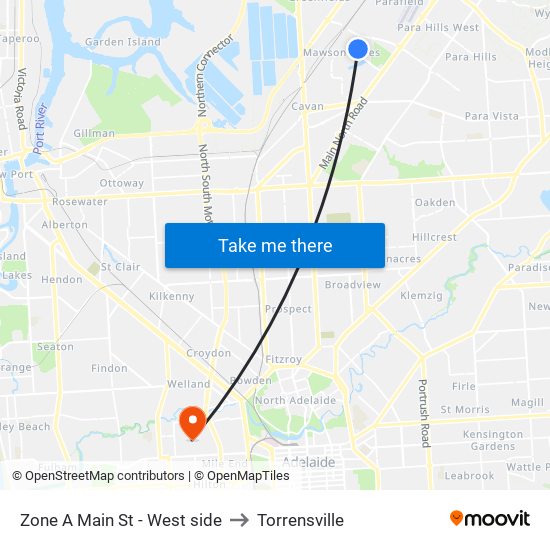 Zone A Main St - West side to Torrensville map