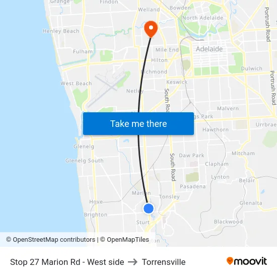Stop 27 Marion Rd - West side to Torrensville map