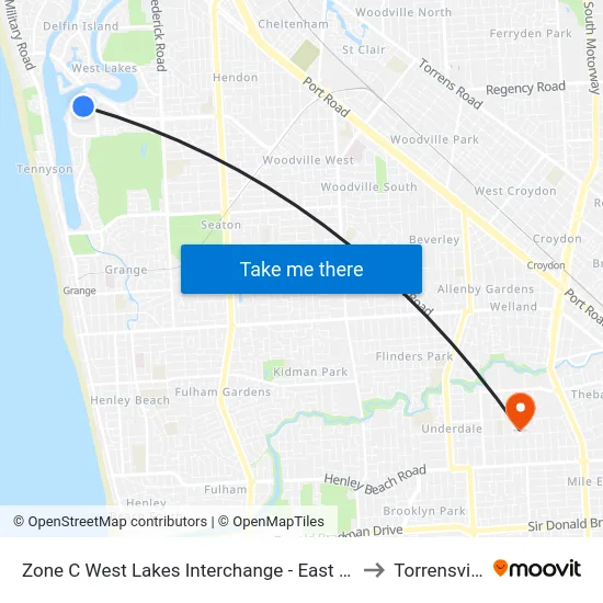 Zone C West Lakes Interchange - East side to Torrensville map