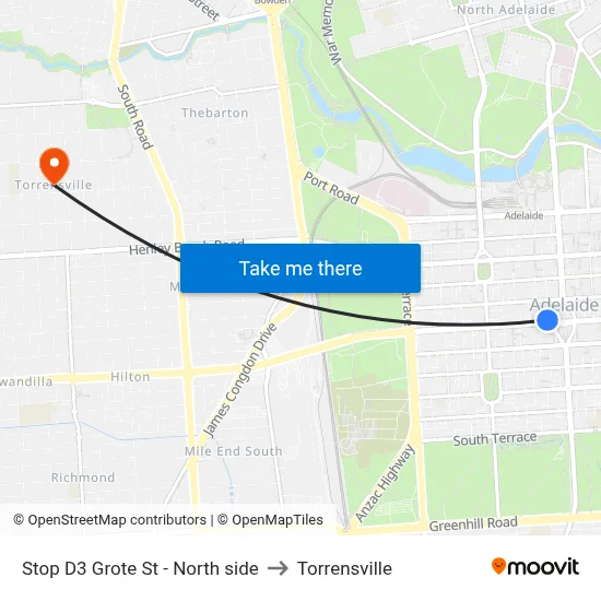 Stop D3 Grote St - North side to Torrensville map