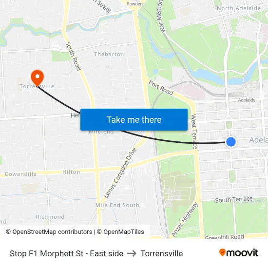 Stop F1 Morphett St - East side to Torrensville map