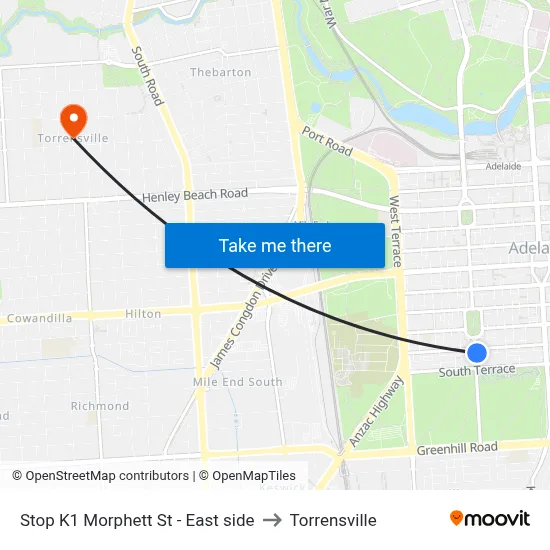 Stop K1 Morphett St - East side to Torrensville map