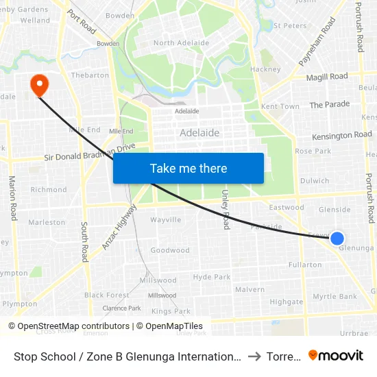 Stop School / Zone B Glenunga International High School Conyngham St to Torrensville map