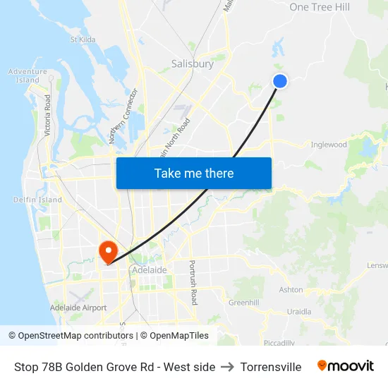 Stop 78B Golden Grove Rd - West side to Torrensville map